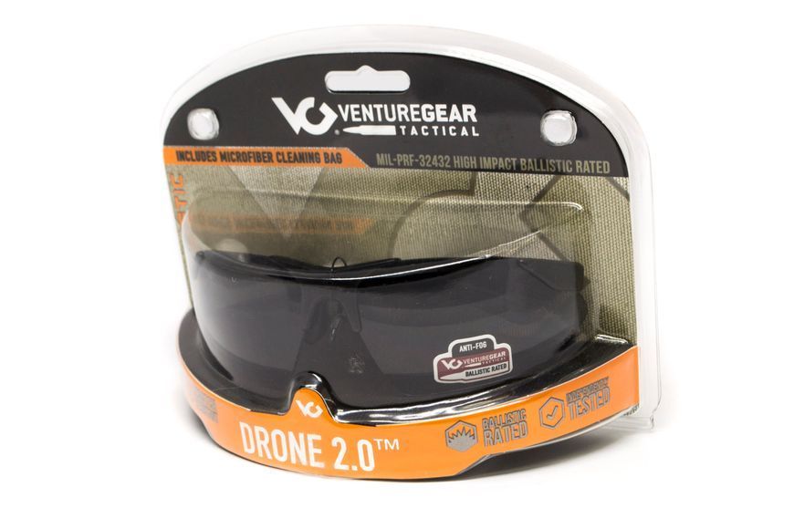 Захисні окуляри Venture Gear Tactical Drone 2.0 Black (gray) Anti-Fog, сірі в чорній оправі VG-DRONBK-GR1 фото