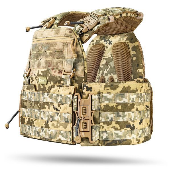 Комплект плитоноски  М7 PRO gen 2 15x30з Адмін підсумком під 3 АК/AR, Напашник М8, Фартук Піксель M7pro2_15x30_px_05 фото